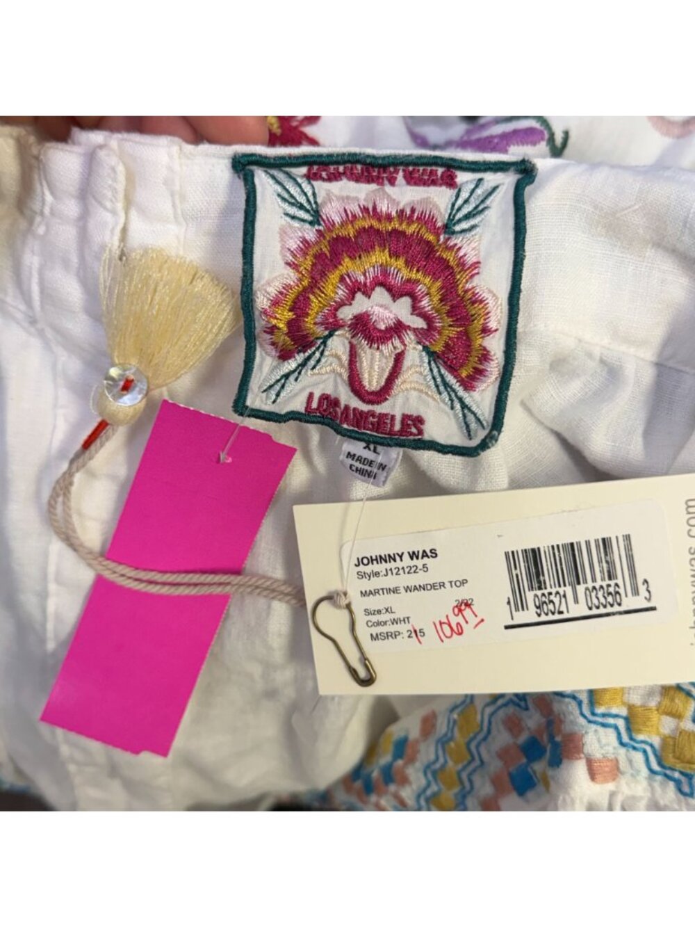 Johnny Was Linen Blouse White Multi Embroidered Floral XL - Picture 6 of 7